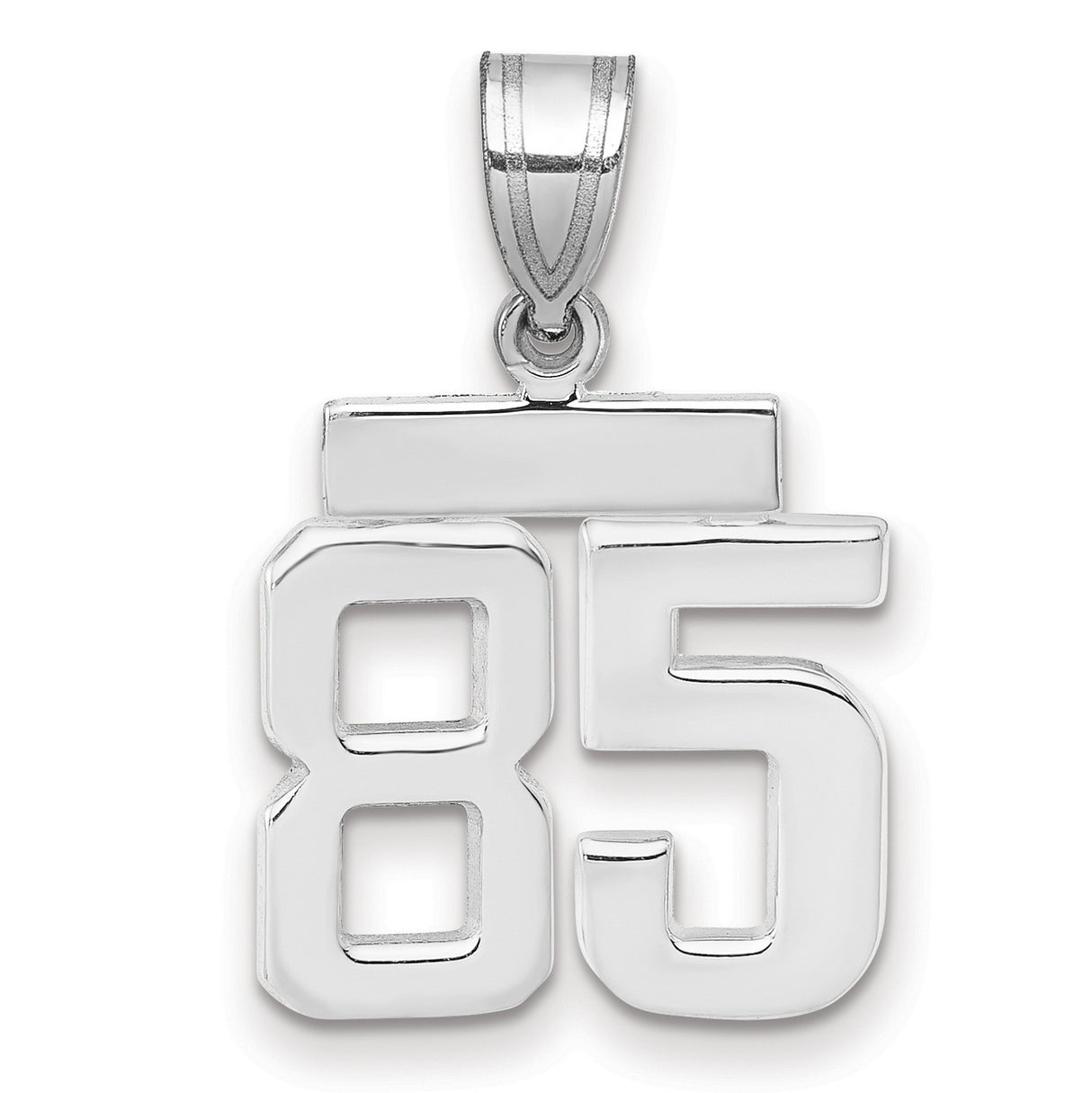 Small Polished Number 85 Charm Pendant in Real 14k White Gold