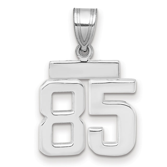 Small Polished Number 85 Charm Pendant in Real 14k White Gold