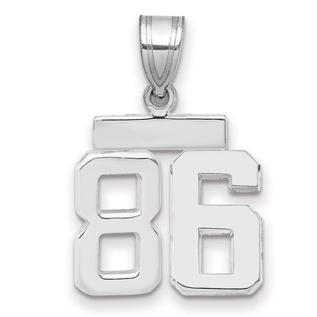 Small Polished Number 86 Charm Pendant in Real 14k White Gold