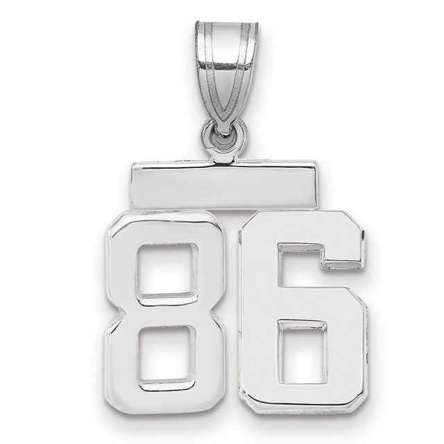 Small Polished Number 86 Charm Pendant in Real 14k White Gold