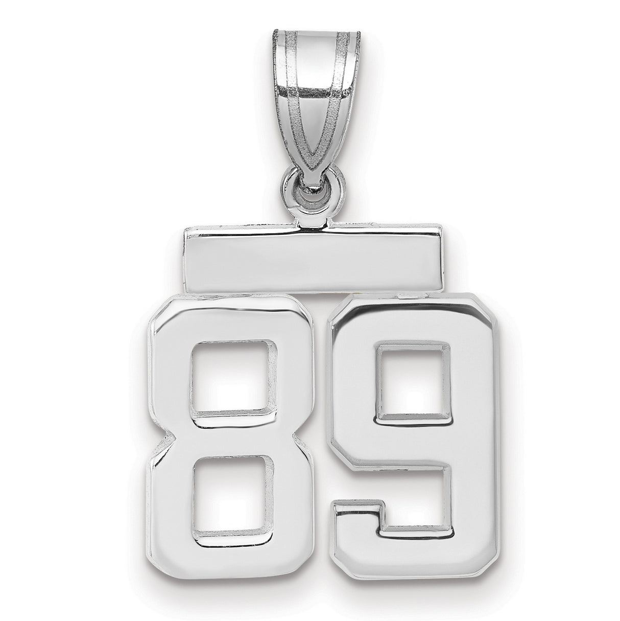 Small Polished Number 89 Charm Pendant in Real 14k White Gold