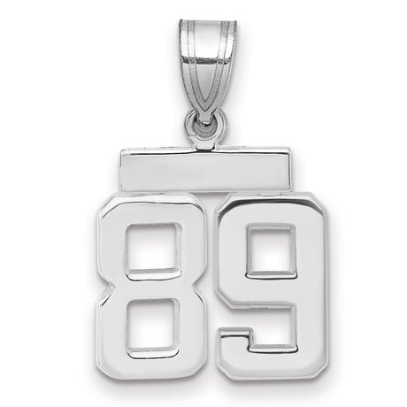 Small Polished Number 89 Charm Pendant in Real 14k White Gold