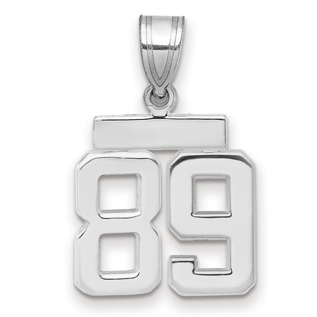 Small Polished Number 89 Charm Pendant in Real 14k White Gold
