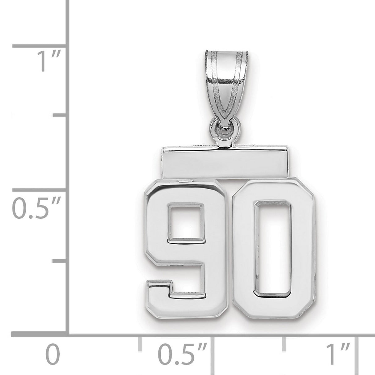 Small Polished Number 90 Charm Pendant in Real 14k White Gold