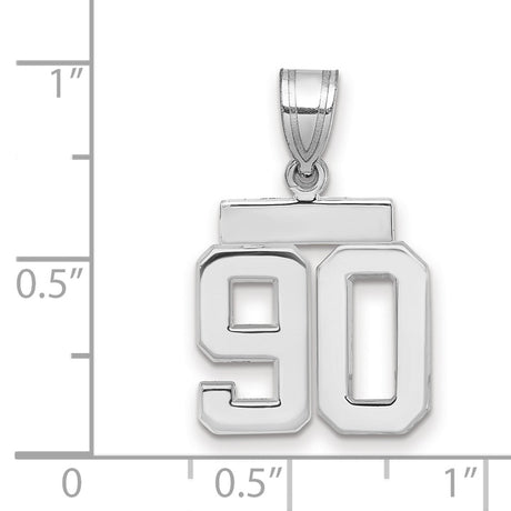 Small Polished Number 90 Charm Pendant in Real 14k White Gold