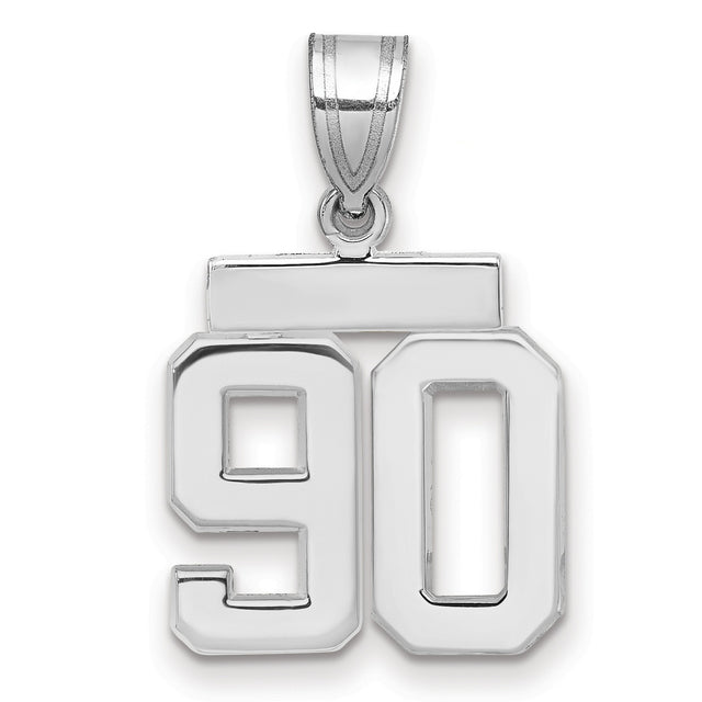 Small Polished Number 90 Charm Pendant in Real 14k White Gold