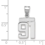 Small Polished Number 91 Charm Pendant in Real 14k White Gold