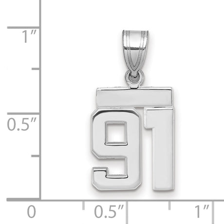 Small Polished Number 91 Charm Pendant in Real 14k White Gold