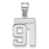 Small Polished Number 91 Charm Pendant in Real 14k White Gold