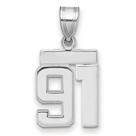 Small Polished Number 91 Charm Pendant in Real 14k White Gold
