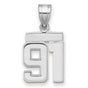 Small Polished Number 91 Charm Pendant in Real 14k White Gold