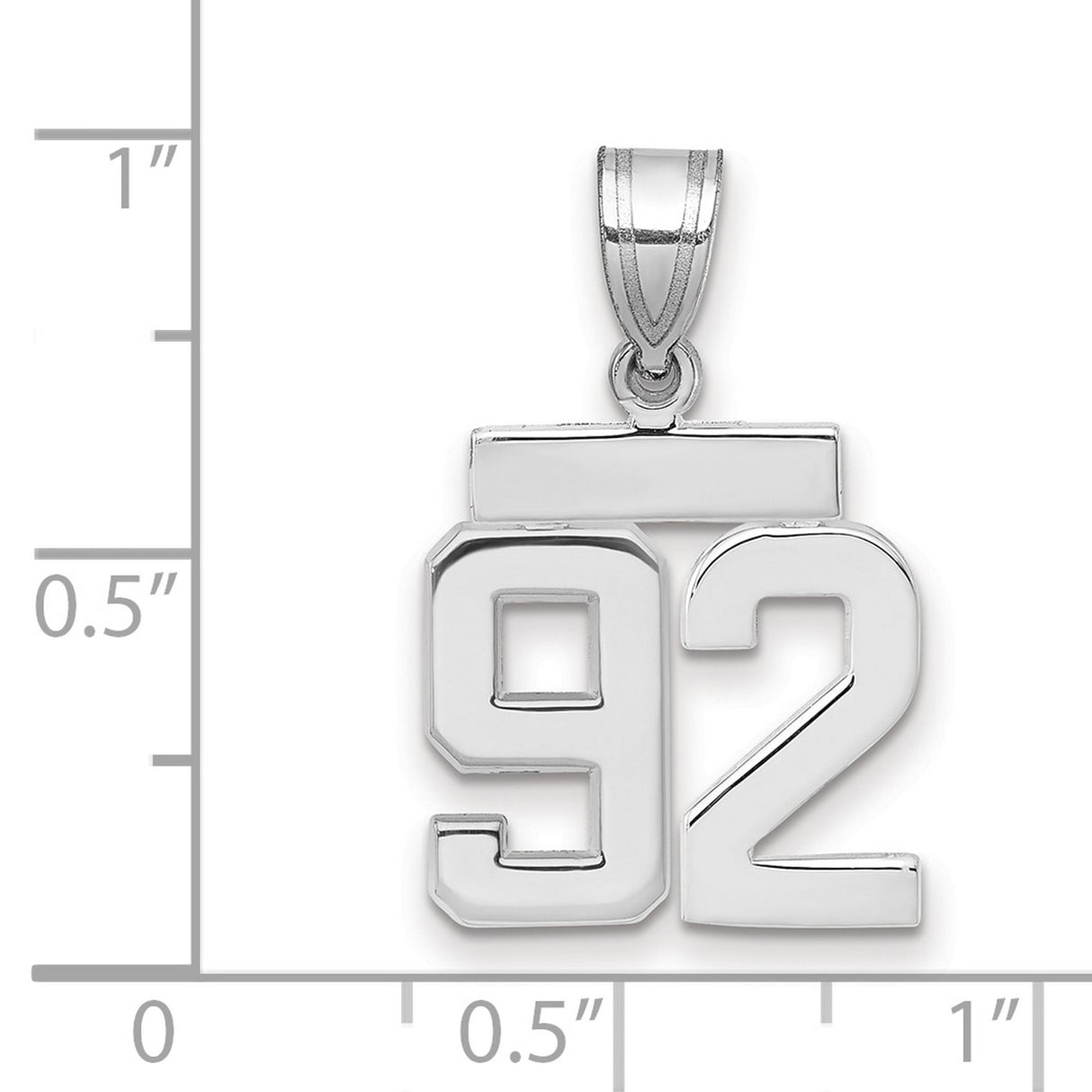 Small Polished Number 92 Charm Pendant in Real 14k White Gold