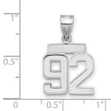 Small Polished Number 92 Charm Pendant in Real 14k White Gold