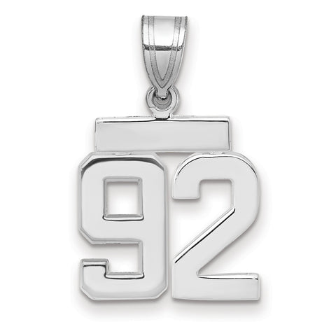 Small Polished Number 92 Charm Pendant in Real 14k White Gold