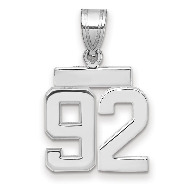 Small Polished Number 92 Charm Pendant in Real 14k White Gold