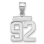 Small Polished Number 92 Charm Pendant in Real 14k White Gold