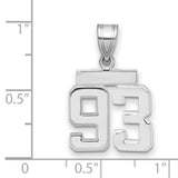 Small Polished Number 93 Charm Pendant in Real 14k White Gold