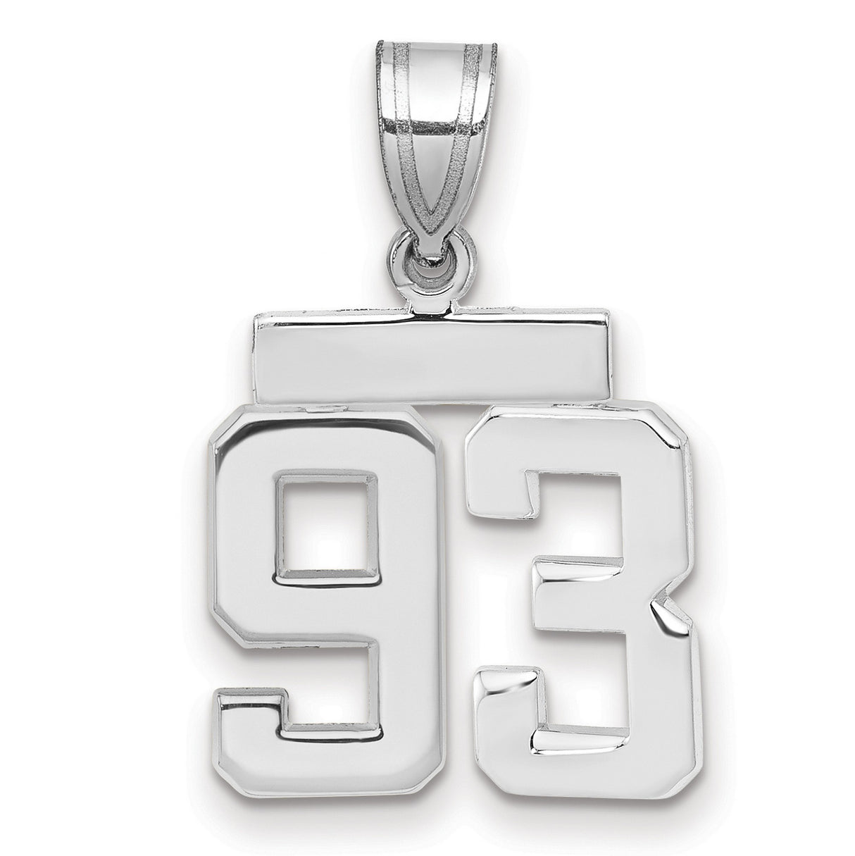 Small Polished Number 93 Charm Pendant in Real 14k White Gold