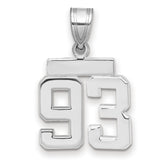 Small Polished Number 93 Charm Pendant in Real 14k White Gold