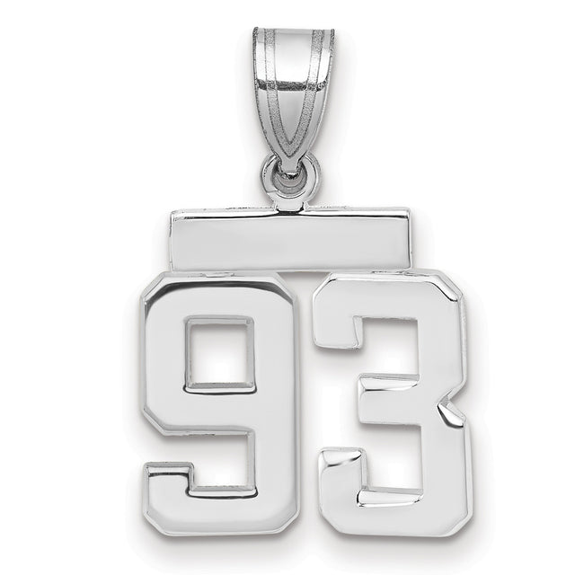Small Polished Number 93 Charm Pendant in Real 14k White Gold