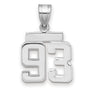 Small Polished Number 93 Charm Pendant in Real 14k White Gold