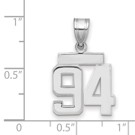 Small Polished Number 94 Charm Pendant in Real 14k White Gold