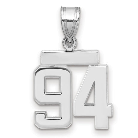 Small Polished Number 94 Charm Pendant in Real 14k White Gold