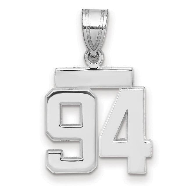 Small Polished Number 94 Charm Pendant in Real 14k White Gold
