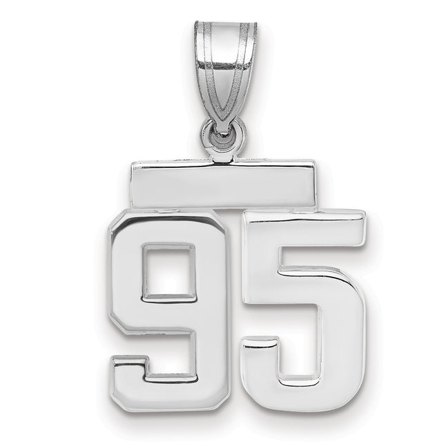 Small Polished Number 95 Charm Pendant in Real 14k White Gold