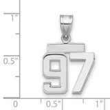Small Polished Number 97 Charm Pendant in Real 14k White Gold