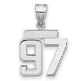 Small Polished Number 97 Charm Pendant in Real 14k White Gold