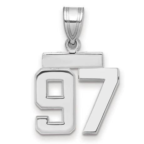 Small Polished Number 97 Charm Pendant in Real 14k White Gold