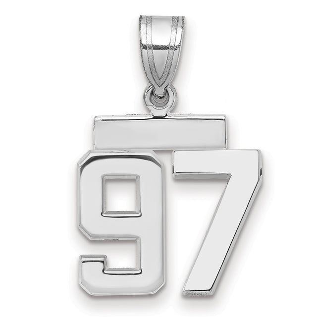 Small Polished Number 97 Charm Pendant in Real 14k White Gold