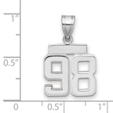 Small Polished Number 98 Charm Pendant in Real 14k White Gold