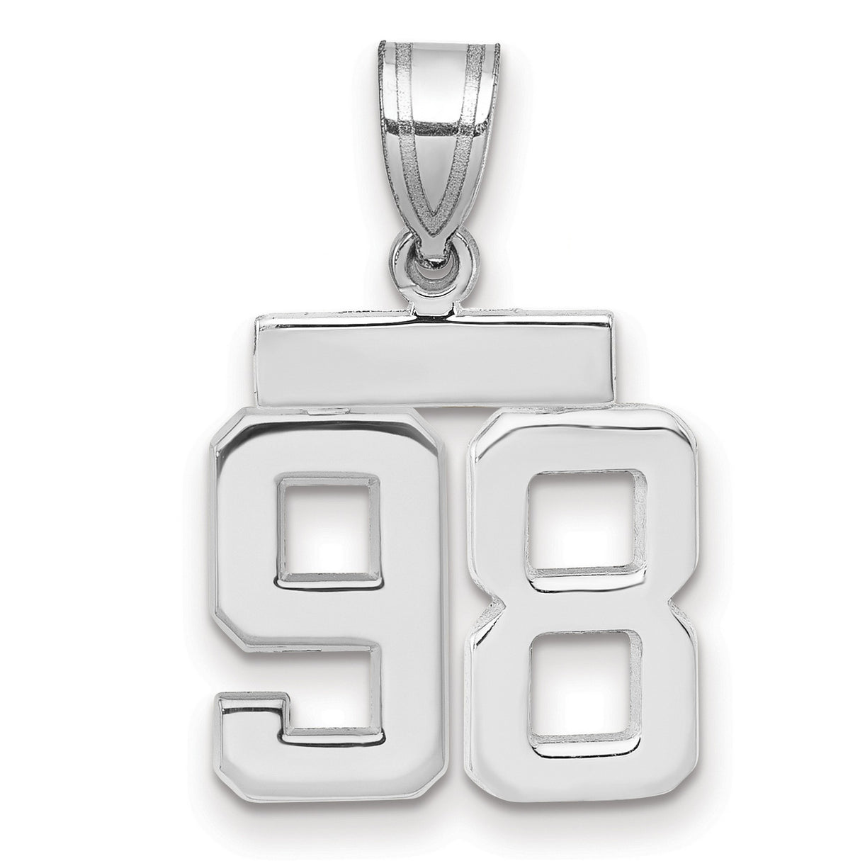 Small Polished Number 98 Charm Pendant in Real 14k White Gold