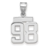 Small Polished Number 98 Charm Pendant in Real 14k White Gold