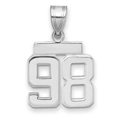 Small Polished Number 98 Charm Pendant in Real 14k White Gold
