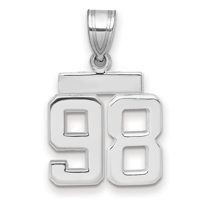 Small Polished Number 98 Charm Pendant in Real 14k White Gold