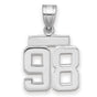 Small Polished Number 98 Charm Pendant in Real 14k White Gold