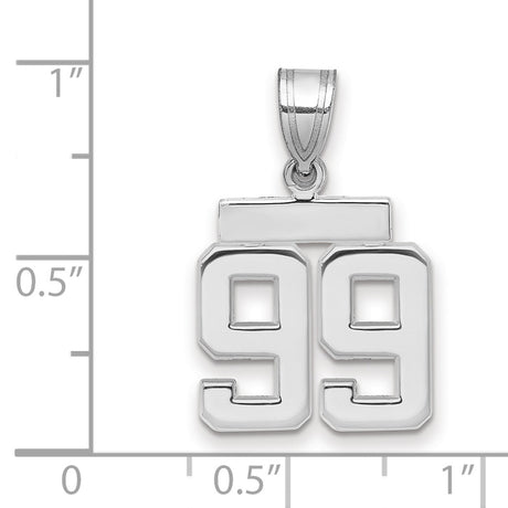 Small Polished Number 99 Charm Pendant in Real 14k White Gold