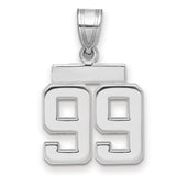 Small Polished Number 99 Charm Pendant in Real 14k White Gold
