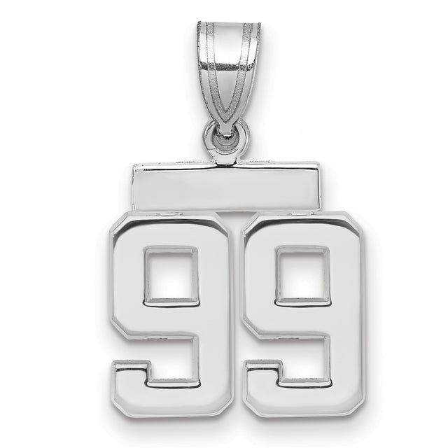 Small Polished Number 99 Charm Pendant in Real 14k White Gold