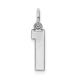 Small Satin Inlay Number 1 Charm Pendant in Real 14k White Gold