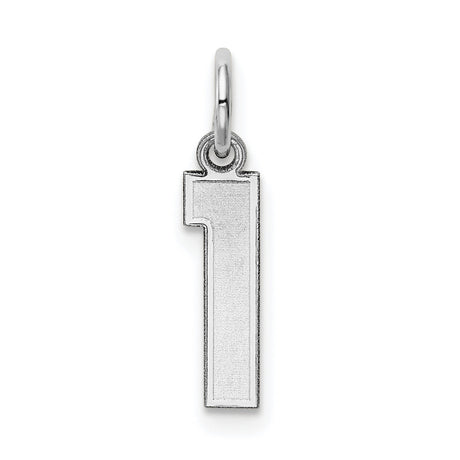 Small Satin Inlay Number 1 Charm Pendant in Real 14k White Gold