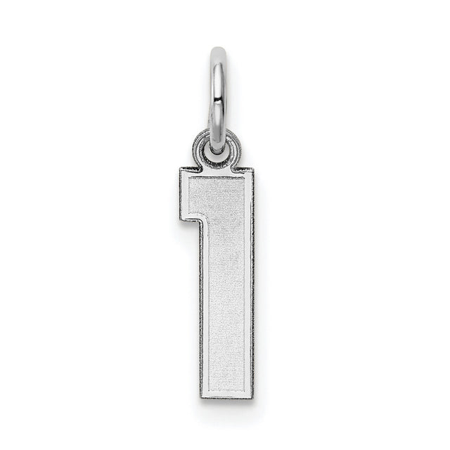 Small Satin Inlay Number 1 Charm Pendant in Real 14k White Gold