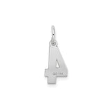 14k White Gold Number Four Pendant with Textured Interior, Minimalist Unisex Charm