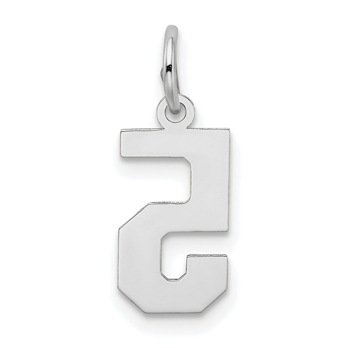 Small Satin Inlay Number 5 Charm Pendant in Real 14k White Gold