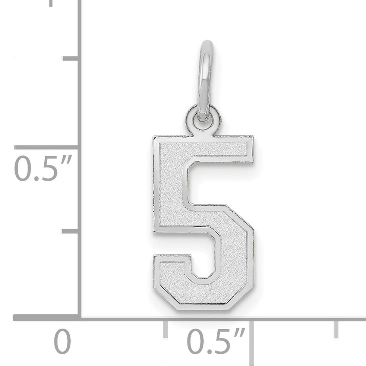 Small Satin Inlay Number 5 Charm Pendant in Real 14k White Gold