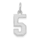 Small Satin Inlay Number 5 Charm Pendant in Real 14k White Gold