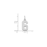14k White Gold Number 6 Charm Pendant, Bold Block Numeric Design for Men or Women